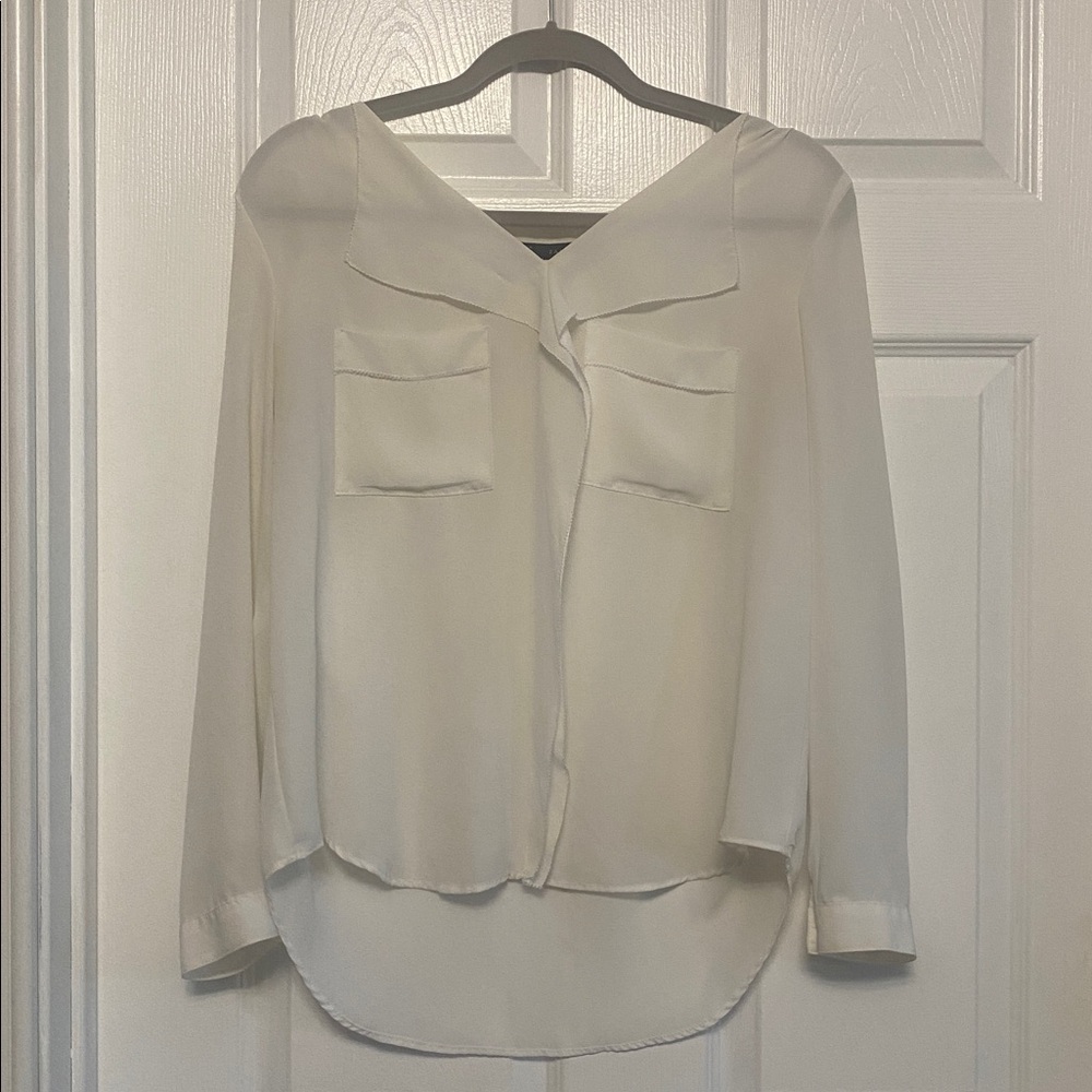 Info:  Zara Top ivory Sheer Ruffle Long Sleeve Edwardian Blouse